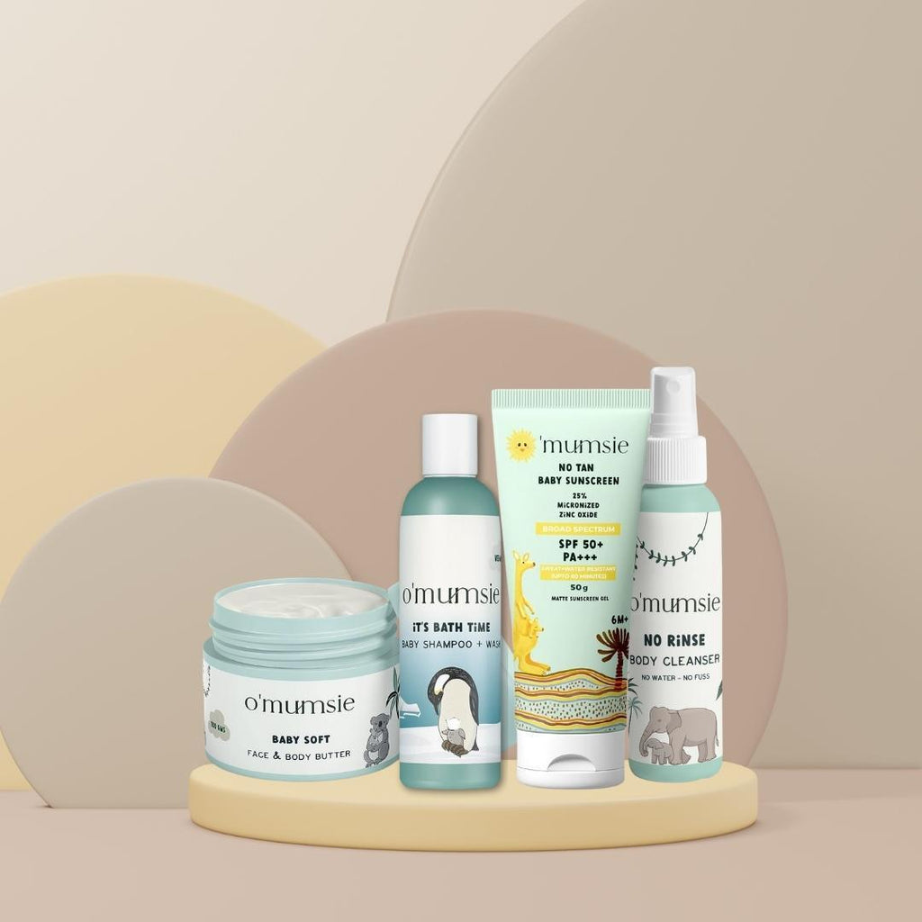 Newborn baby bath and skincare routine kit – cleanser, shampoo, butter & sunscreen